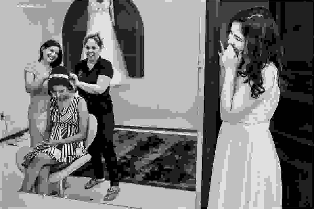 emoção durante a arrumação da noiva