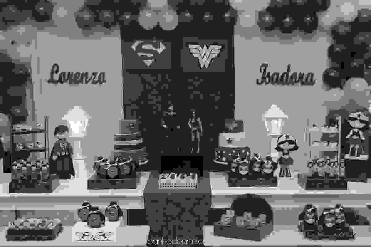 Aniversário tema Super Homem e Mulher Maravilha | Isadora e Lorenzo