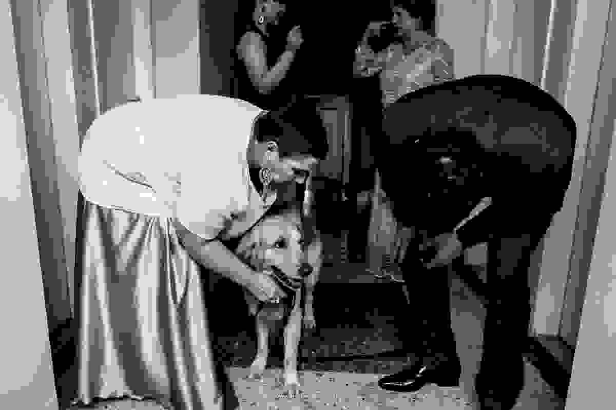 O noivo cumprimentando seu grande amigo que tem a importante missão de levar as alianças na cerimonia do casamento, momentos antes da entrada.